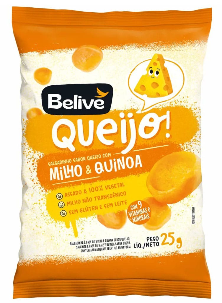 Salgadinho de Milho e Quinoa Sem Glúten Sabor Queijo 25g - Belive